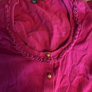 Lands-end small petite deep pink cardigan with ruffle and brass buttons.